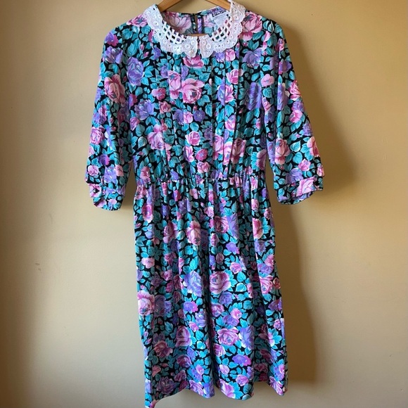 ellen hart Dresses & Skirts - Vintage 80s Ellen Hart Floral Lace Women’s Dress Size 10P Cottagecore